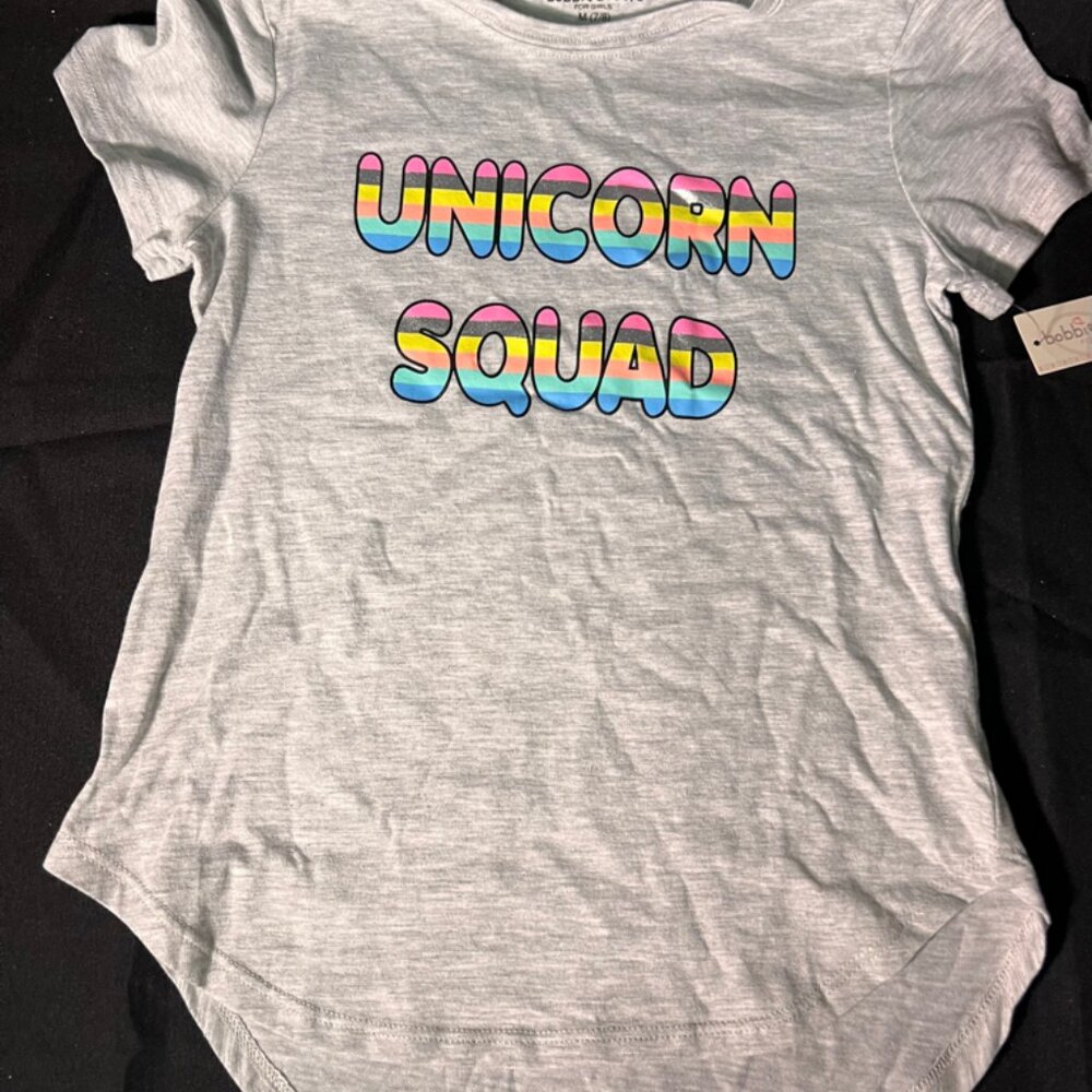 NWT‎ Bobbie Brooks Girls Medium (7/8) Unicorn Squad Gray High Low Shirt